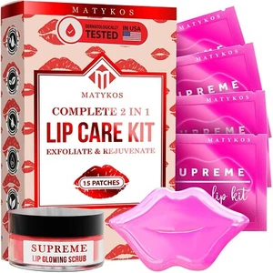 Complete Lip Treatment Rose Lip Mask and Strawberry Lip Scrub for Dry Lips Vegan - Picture 1 of 4
