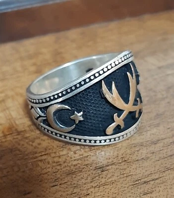 ANELLO ARGENTO 925 uomo  pirata sigillo spada luna Ring Man Sterling $ - Immagine 1 di 4