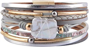 Boho Leopard Leather Wrap Bracelet with Multi-Layer Crystal Beads for Women - Picture 1 of 13