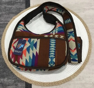 Crossbody Bag/Purse Geometric Design Cotton Small with Zipper Brown NEW E2 - Image 1 of 4