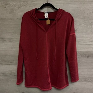 Heimish USA Hoodie Sweatshirt Womens Medium Red Relaxed Bohemian Casual V-Neck - Picture 1 of 6
