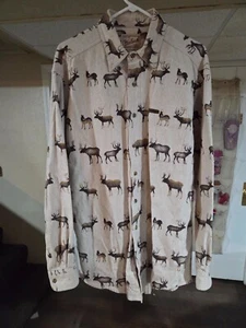 Woolrich Heavy Flannel Elk Moose Deer Animal Shirt Mens L Vintage Hunting USA - Picture 1 of 4