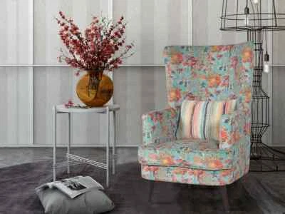 Titus Beauty High Back Wing Chair Premium Suede Floral Fabric Upholstered Modern - Image 1 of 4