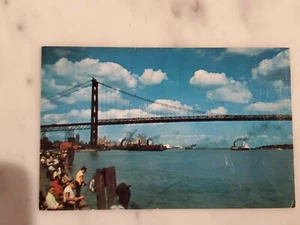 Vintage Ansichtskarte Ambassador Bridge Detroit Michigan Windsor Ontario - Bild 1 von 4