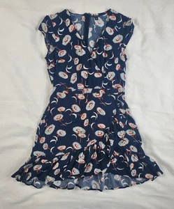 J. Crew Mercantile Ruffled Floral Faux Wrap Mini Dress Navy Blue Women's Size 6 - Picture 1 of 11