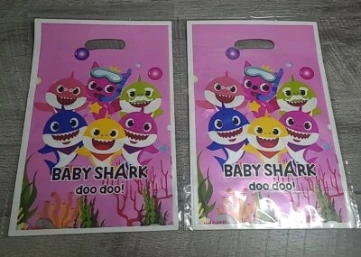 2X Baby Shark Birthday Party Treat Loot Bags Pink 20 Count Total - Image 1 of 4