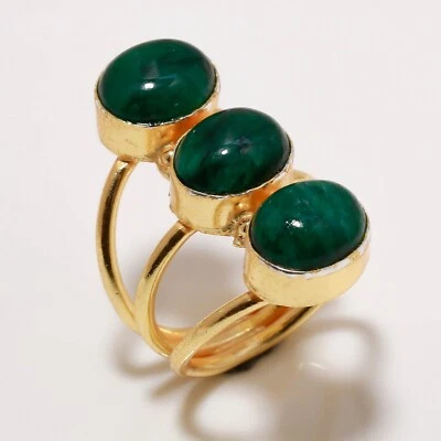 Grüner Smaragd Edelstein 925 Silber Handarbeit Vergoldung Schmuck Ring Größe 8 - Bild 1 von 2