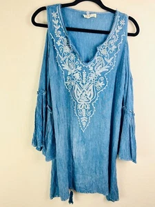 Exist Women's Size Medium Cold Shoulder Floral Embroidered Long-Sleeve Blouse - Picture 1 of 9