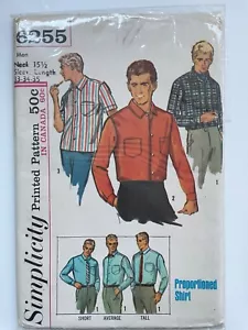 Simplicity 6255 Men's Shirt Vintage Sewing Pattern 1960s size 15.5 Flexible size - Picture 1 of 2