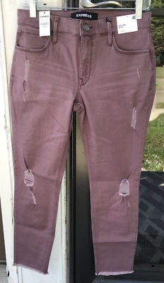 Leggings Express 4S 4 cortos tiro medio tobillo jeggings rasgados malva púrpura denim A8 Foto 1 de 4