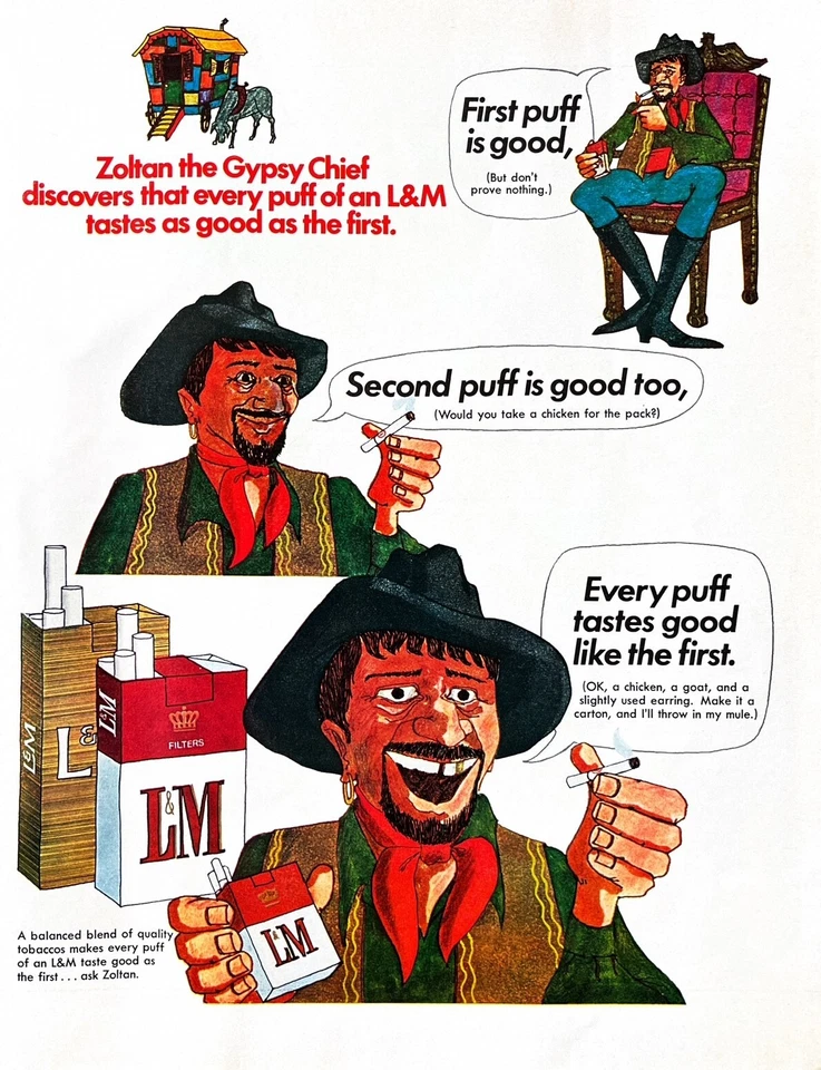 Anuncio impreso vintage genuino L&M Cigarettes 1969 Foto 1 de 1