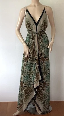 NEW NICOLE MILLER $510 (Size 10) 100% Silk Multi-Earthy Color Evening Maxi Dress - Image 1 of 4