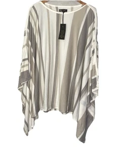 Neu mit Etikett DG2 Damen gestreifter Poncho Pullover bequem leicht Wickelbezug 2X/3X - Bild 1 von 9