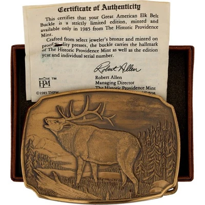 Nuevo Bronce Alce 1985 Providence Como Nuevo Vida Silvestre Cazador De Colección Hebilla de Cinturón Foto 1 de 4