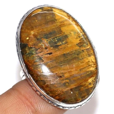 Anillo Pietersita Dorado Chapado en Plata 925 Hecho a Mano Joyería Talla US 11 GW - Imagen 1 de 3