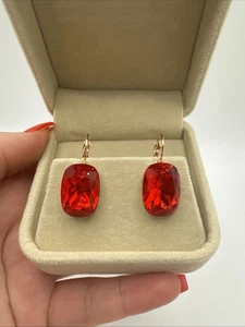 14ct ROLLED Gold Earrings Fire Red Paste Stones Foiled Back Hallmarked 585RG - Picture 1 of 10
