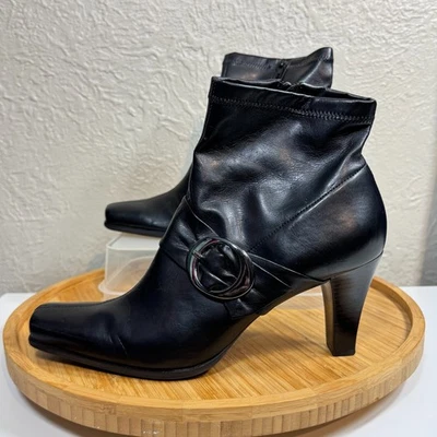 Franco Sarto Botines 8.5 3" Tacón Cono Puntera Cuadrada Hebilla Correa Vegano Y2K Club Foto 1 de 4