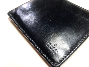 GUCCI VINTAGE GG LOGO EMBOSSED LEATHER WALLET SHEENY BIFOLD CARD ITALY BLACK - Picture 1 of 18