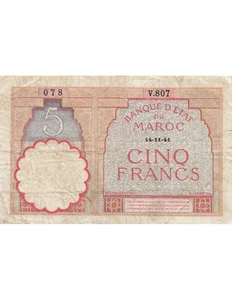 Maroc 5 Francs - 14-11-1941 - P.23A - Foto 1 di 2