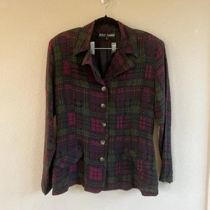 Betsey Johnson Vintage 90s Plaid Blazer Jacket Womens Large Grunge Academia - Picture 1 of 8