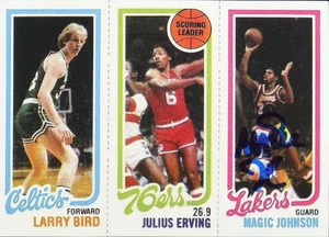 1980-81 Topps-Magic Johnson-Signed, L. Bird, J. Erving #139-174-34 (RC)-COA-BAS - Picture 1 of 2