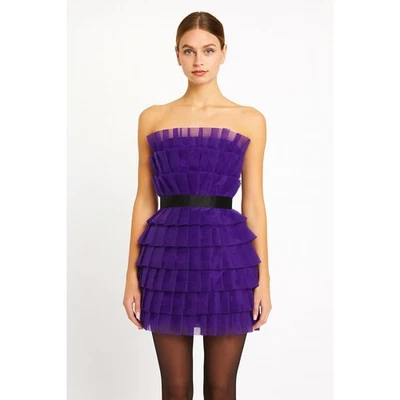 Vestido Topshop Púrpura Sin Tirantes Gasa Volantes Fiesta Cóctel Mini 6 Foto 1 de 4