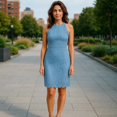 Новый с Ярлыками Shoshanna Midi платье женщин размер 6 светло-синий текстурированный 8908101 сделано в США - Изображение 1 из 4