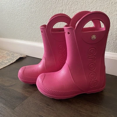 Girls Pink Crocs Rain boots Waterproof Durable Size C13 - Image 1 of 4