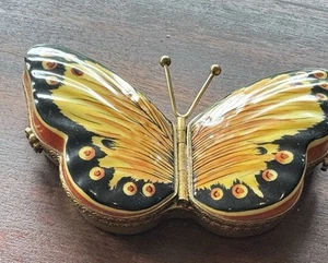 Mariposa Monarca Limoges Rochard Multi Amarillo 124/2500 Pintado a Mano - Imagen 1 de 9