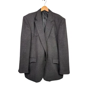 Circle S Black Wool Western Blazer Size 48R Cowboy 2 Button Sports Coat Grey - Picture 1 of 9
