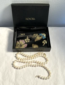 Collar Honora anudado a mano de 18 pulgadas 6-7 mm de perlas de agua dulce broche de oro de 14K - Imagen 1 de 3