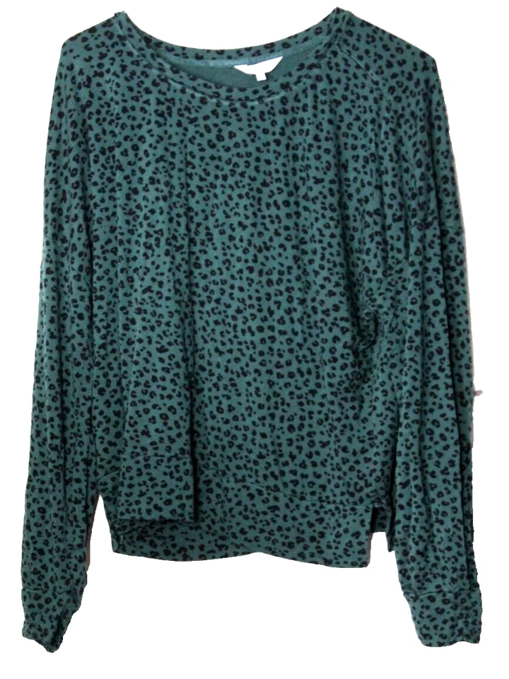 SOMA SUDADERA FIN DE SEMANA Mujer Talla 2X Verde Oscuro Negro Estampado Leopardo Manga Larga Foto 1 de 4