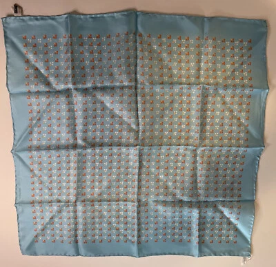 VTG Reine Seta Italy Franklin Simon Blue Orange Floral Silk Square Scarf NOS - Image 1 of 4