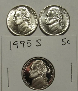 1995 P,D&S Jefferson Nickels in BU and Proof condition - Picture 1 of 2