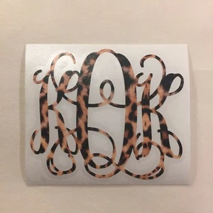 Real Leopard Print Vine Monogram Vinyl Decal Sticker for Yeti Tumbler iPhone - Picture 1 of 6
