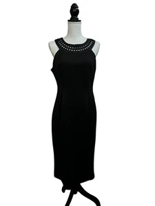 Jessica Simpson Women's Black Sheath Dress 12 Embroidered Halter Neck Back Zip - Picture 1 of 3