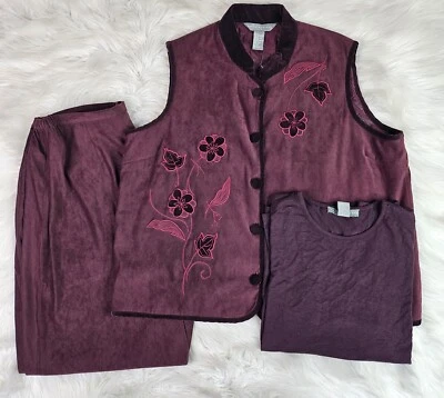 Jessica Holbrook Easy Care Maroon 3 Piece Shirt Vest Long Skirt 1X - Imagem 1 de 4