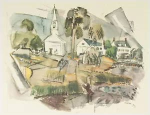 Phippsburg Maine Church Fields, 16x12" 1950s Print by John Marin (1870-1953) - Picture 1 of 5