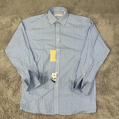 Michael Kors Mens Shirt 15.5 32/33 Blue White Check Long Sleeve Button Up NWT - Image 1 of 4