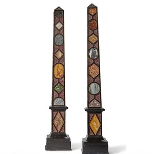 24" Black Marble Obelisk Pietra Dura Art Decent Look Obelisk Set of 2 Pieces - Picture 1 of 3