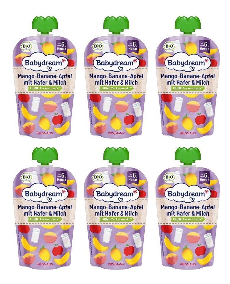 6 x 100g | Babydream Bio Mango-Banane-Apfel mit Hafer & Milch - Bild 1 von 1