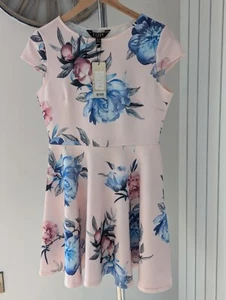 Lipsy Dora Floral Pink Skater Dress 12 Pretty Floral Summer Occasion Feminine - Picture 1 of 9