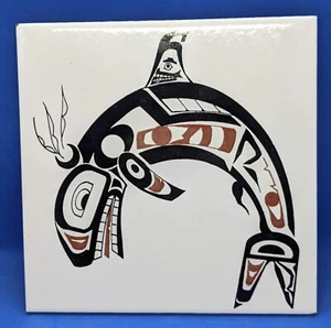 Azulejo de cerámica Orca Killer Whale Trivet Pacific Northwest Salish 8 x 8 pulgadas - Imagen 1 de 4