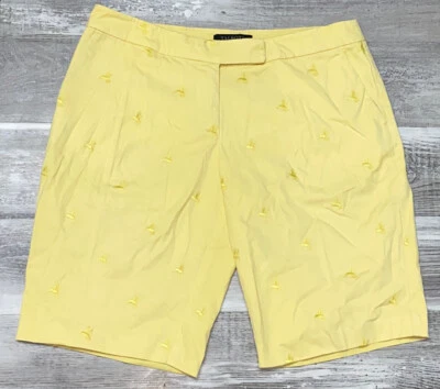 Pantalones Cortos Talbots Chino 6 P Amarillo Bordado Colibríes Planos Estampado Completo Foto 1 de 4