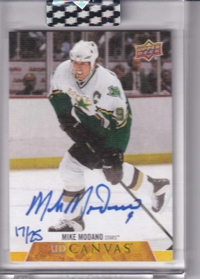 2020-2021 Upper Deck Clear Cut Canvas Auto HOF Mike Modano /25 - Image 1 of 2