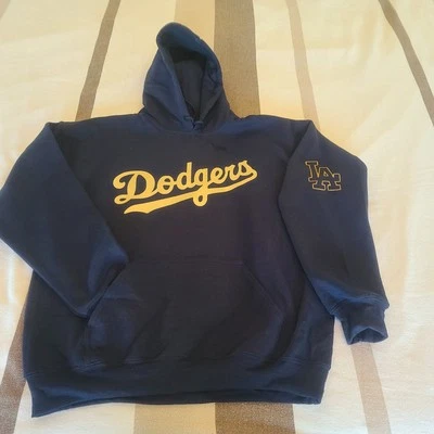 Los Angeles Dodgers Navy Blue Gold Script Championship Sweatshirt Hoodie Unisex - Image 1 of 4