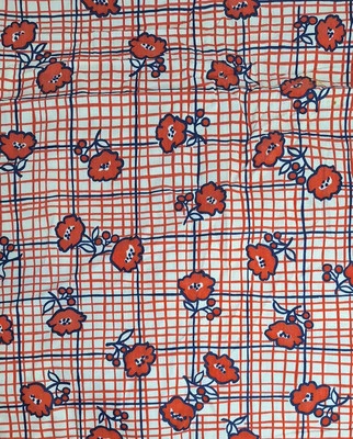 vintage Red floral and stripe plaid fabric sewing crafts 36 x 35 - Image 1 of 4