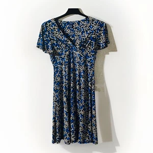 🌼 Chaps Fit & Flare Kleid M blau schwarz creme Punkte Print Flatter - Bild 1 von 3
