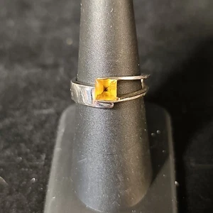 Sterling Silber 925 Modernist Ring mit orangem quadratischem Schliff Stein Größe 6,75 - Bild 1 von 10