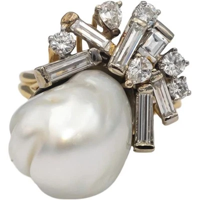 18k Yellow Gold VS Diamond & 14-15mm Baroque Pearl Cocktail Ring 1.10CT Size 7.5 - Image 1 of 4
